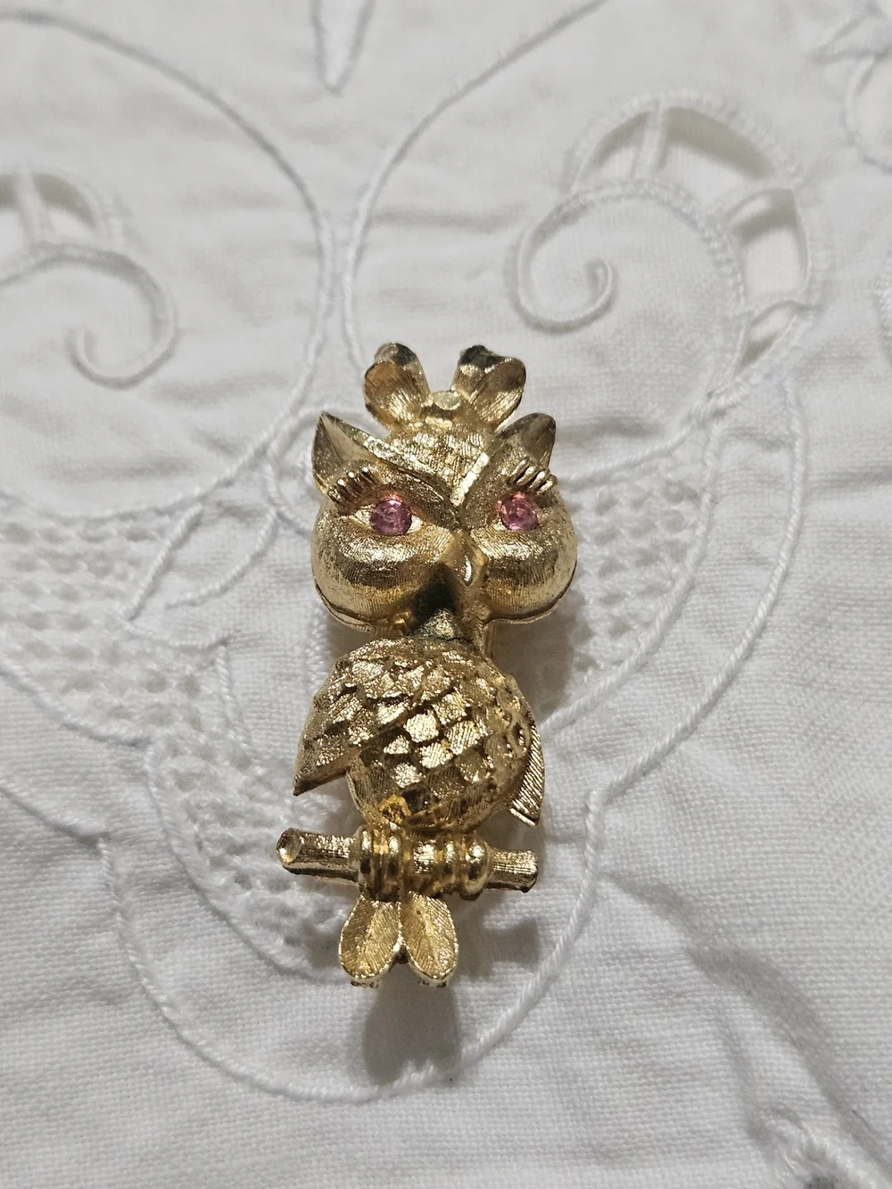 Mamselle Owl Brooch Costume Jewelry